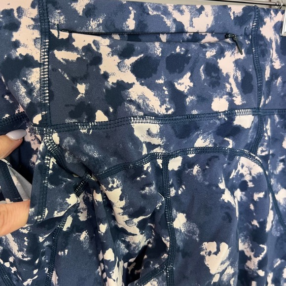 SWEATY BETTY Sz XXS The Power Workout 7/8 Leggings Pockets Drawstring Blue Print - Picture 9 of 11